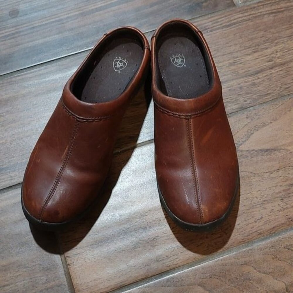 Ariat 7.5 leather brown slip on shoes flats clogs